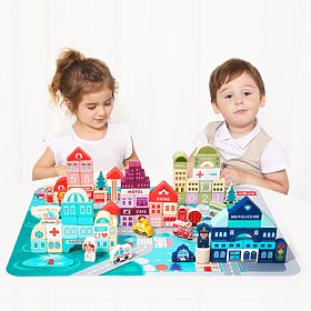 Fa építő város szőnyeg 121 darab ECOTOYS