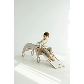 Fa Montessori fa hintaszék csúszdával/mászófallal M - fehér