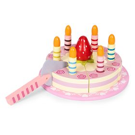 Fa születésnapi torta készlet tépőzárral, gyertyákkal és eperrel gyerekeknek, 15 elemes ECOTOYS