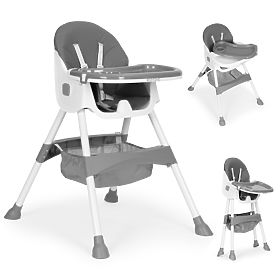 Gyerek etetőszék tálcával, kosárral, 5 pontos övekkel, szürke ECOTOYS