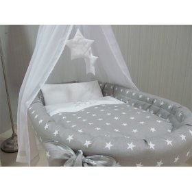 vesszőfonás gyermekágy  felszerelés  baba - szürke csillagok, BabyWorld