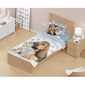 Gyermek ágynemű 140x200 cm + 70x90 cm kiskutya és cica, Faro