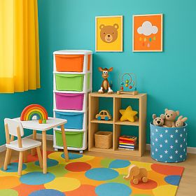 Játék tároló konténer 5 fiókkal, kerekeken