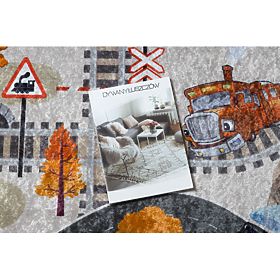 JUNIOR 51986.803 mosó szőnyeg Sínek, mozdony gyerekeknek csúszásmentes - szürke