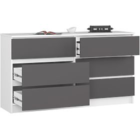 Komód K 140 cm 6 fiókos PK fehér-grafit szürke