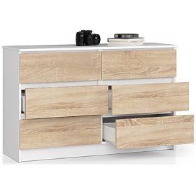 KOMÓD K120 6SZ CLP PK FEHÉR / SONOMA