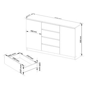 KOMÓD K160 2D 4SZ CLP PK FEHÉR / SZÜRKE
