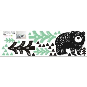 Faldekoráció - medve az erdőben - mentazöld-fekete, Mint Kitten