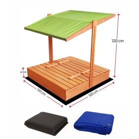 Zárható homokozó padokkal és tetővel 120 x 120 - zöld