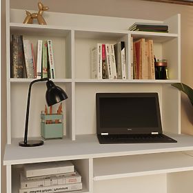 PORTO Balos Íróasztal Felépítménnyel Matt Fehér Fiók Polcok Irodába Szobába