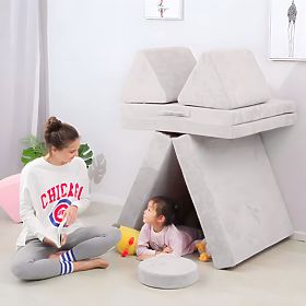 Nagy, moduláris összecsukható kanapé gyerekeknek, saját kezűleg, 8 puha párnával - szürke ECOTOYS