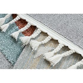 YOYO GD55 szürke/kék szőnyeg - csillagok, rakéta gyerekeknek, strukturált, érzékszervi rojtokkal